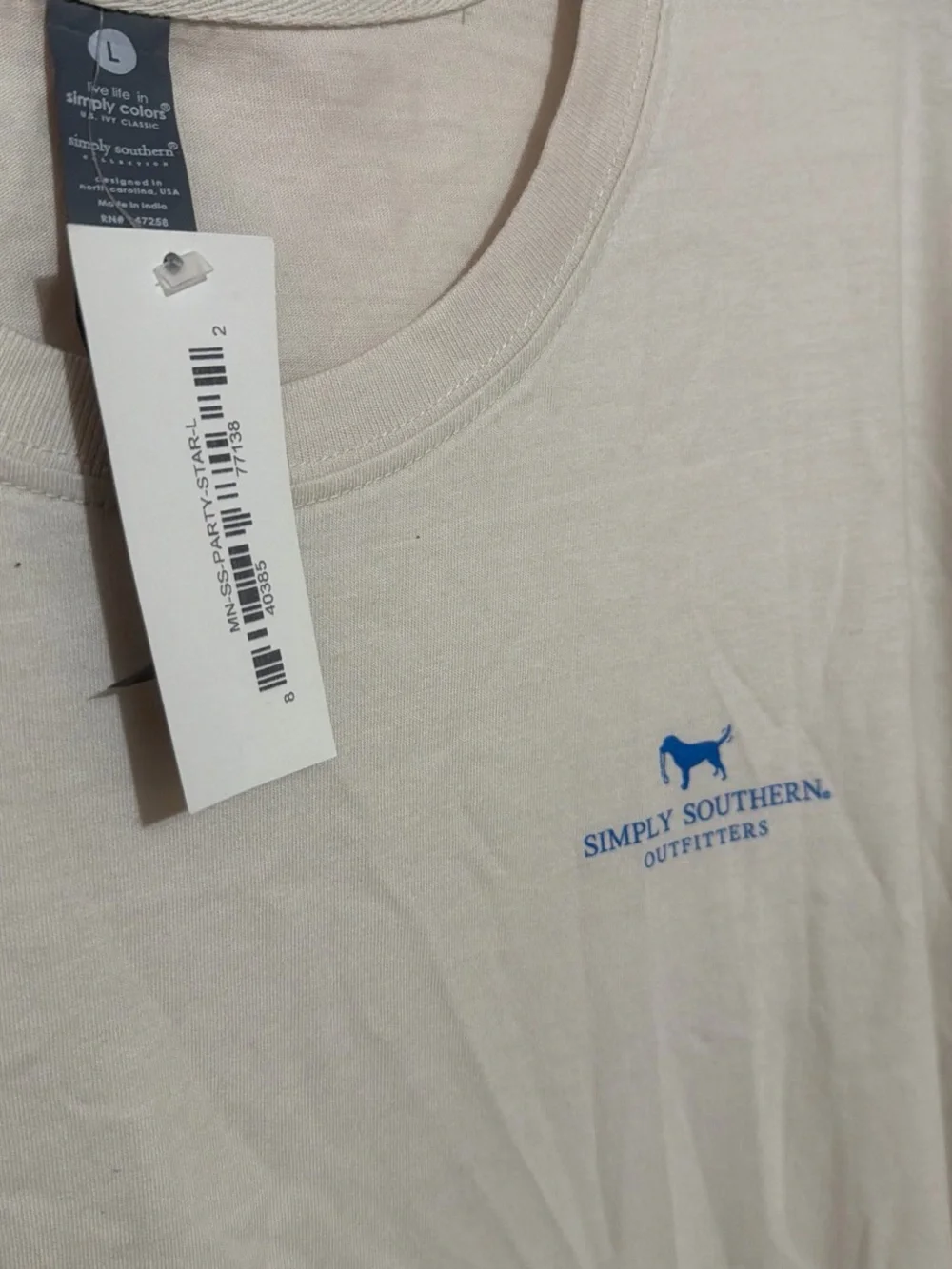 Simply Southern Light Beige Short Sleeve Crewneck Tee with Blue Logo - Picture 2 of 3